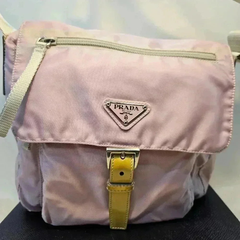 Prada Pink Nylon  and Gold leather Crossbody Shoulder Bag